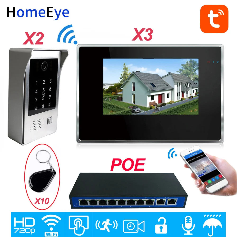 

TuyaSmart App Wifi Video Door Phone SIP Video Intercom System Touch Screen Code Keypad/IC Card Security Unlock Access Control