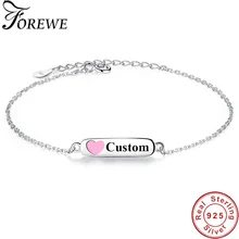 Бесплатный заказной Выгравированный именной браслет персонализированные ювелирные изделия 925 пробы Серебряная Эмаль Сердце Браслеты& Браслеты для детей
