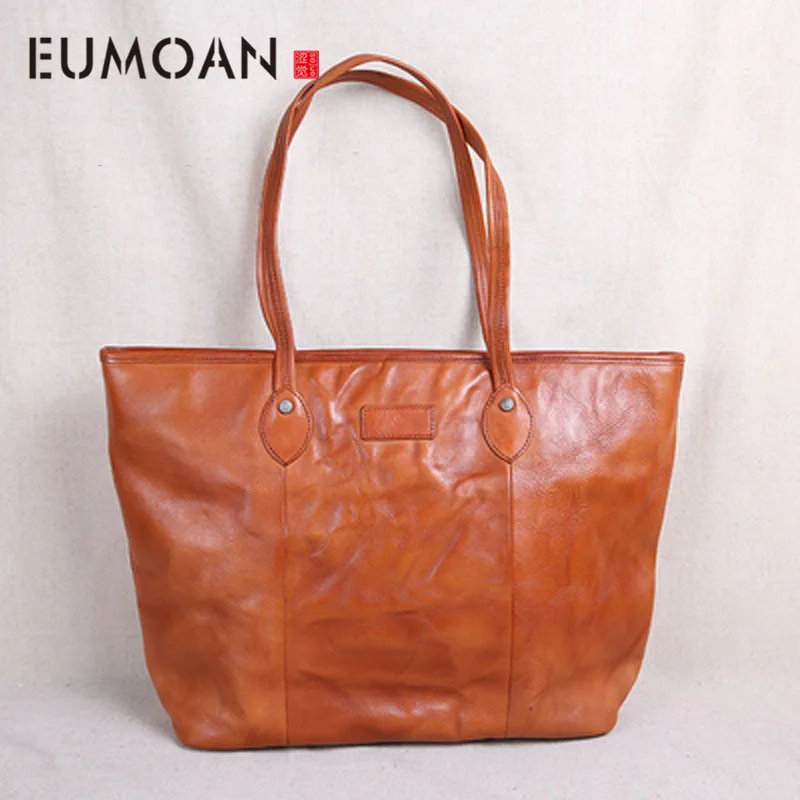 EUMOAN Lederen handtas grote zak eerste laag koeienhuid eenvoudige draagtas zacht lederen retro art grote capaciteit schouder boodschappentas EUMOAN Lederen handtas grote zak eerste laag koeienhuid eenvoudige draagtas zacht lederen retro art grote capaciteit schouder boodschappentas