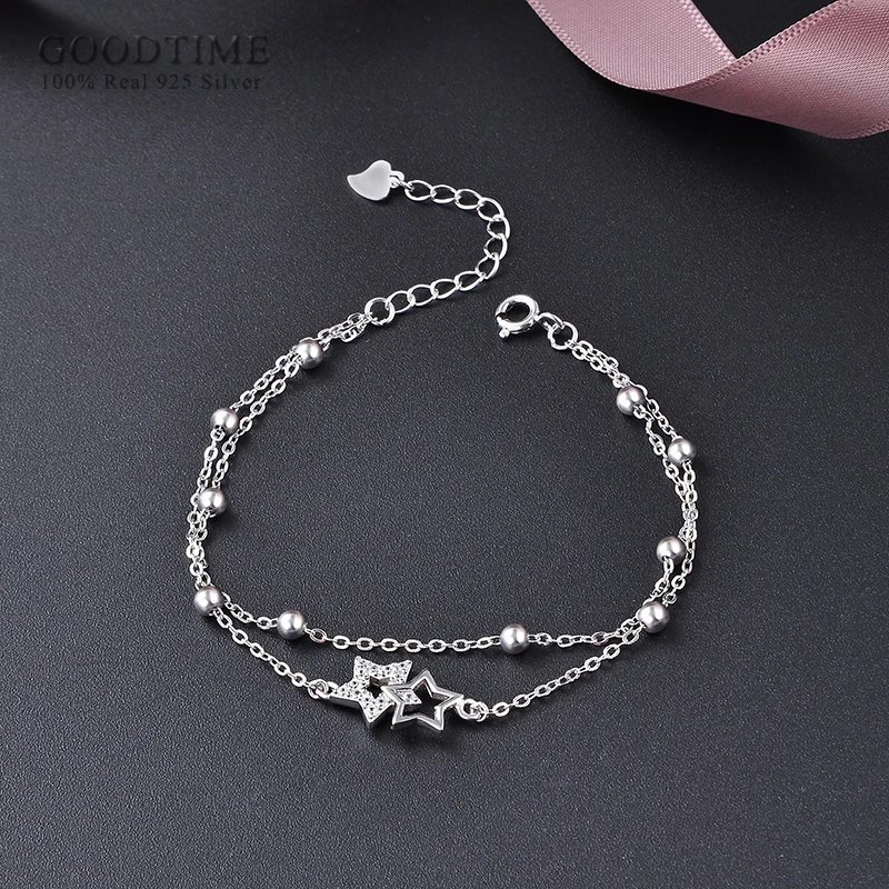 

Fashion Women Bracelet Pure S925 Sterling Silver Noble Zircon Stars Silver Beads Girl Jewelry Accessories