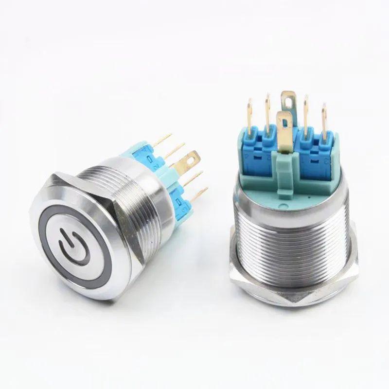 22mm Power mark brass Push Button Switch waterproof switch with illumination Latching button 6pin terminal locking 22HXDY.S.K6