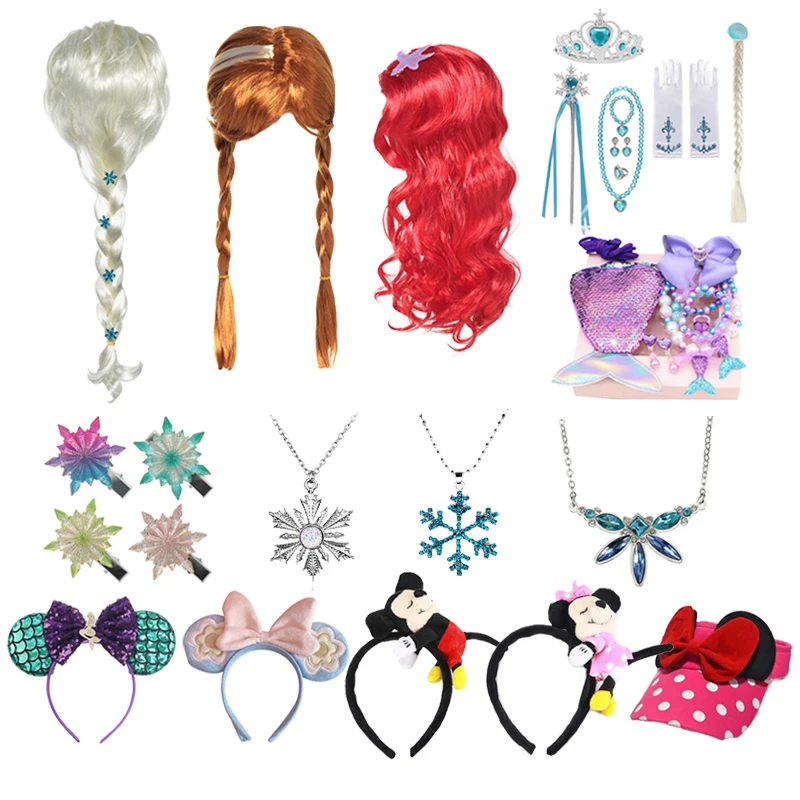 Mickey Minnie Hair Bands Anna Elsa 2 Wig Princess Girls Party Fancy Accessories Braid Headwear Clips Kids Jewelry | Детская одежда и