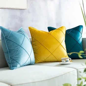 

New Fashion Embroidery Plaid Geometric Color Blue Velvet Cushion Cover Pillow Cover Pillowcase Home Decorative Sofa Throw Pillow