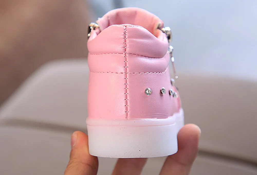 Детская обувь для младенцев кристалл для Девушки Бант светодиодный светящиеся ботинки Спортивная обувь кроссовки удобные tenis infantil menino tipsietoes