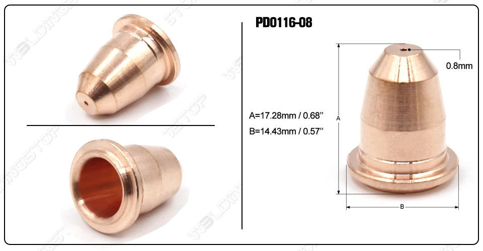 Pd0116 plasmas ch neider brenner düsen spitzen 0,6mm 0,8mm für pt60 ipt60 s45 s25 s35k Pkg-10 – Detail 1