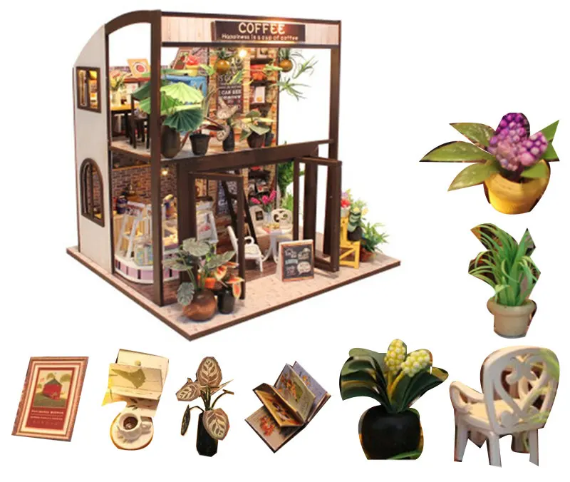 Kopen Kind Poppenhuis Kit Miniaturen Koffie Houten Huis Speelgoed Diy Miniatuur Poppenhuis Meubels Casas En Miniatura