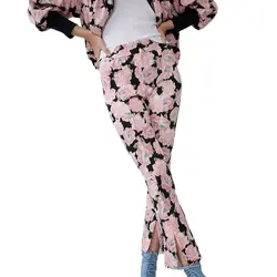 2019 осенние брюки женские повседневные розовые брюки женские брюки с высокой талией Женская одежда с принтом тонкие прямые брюки