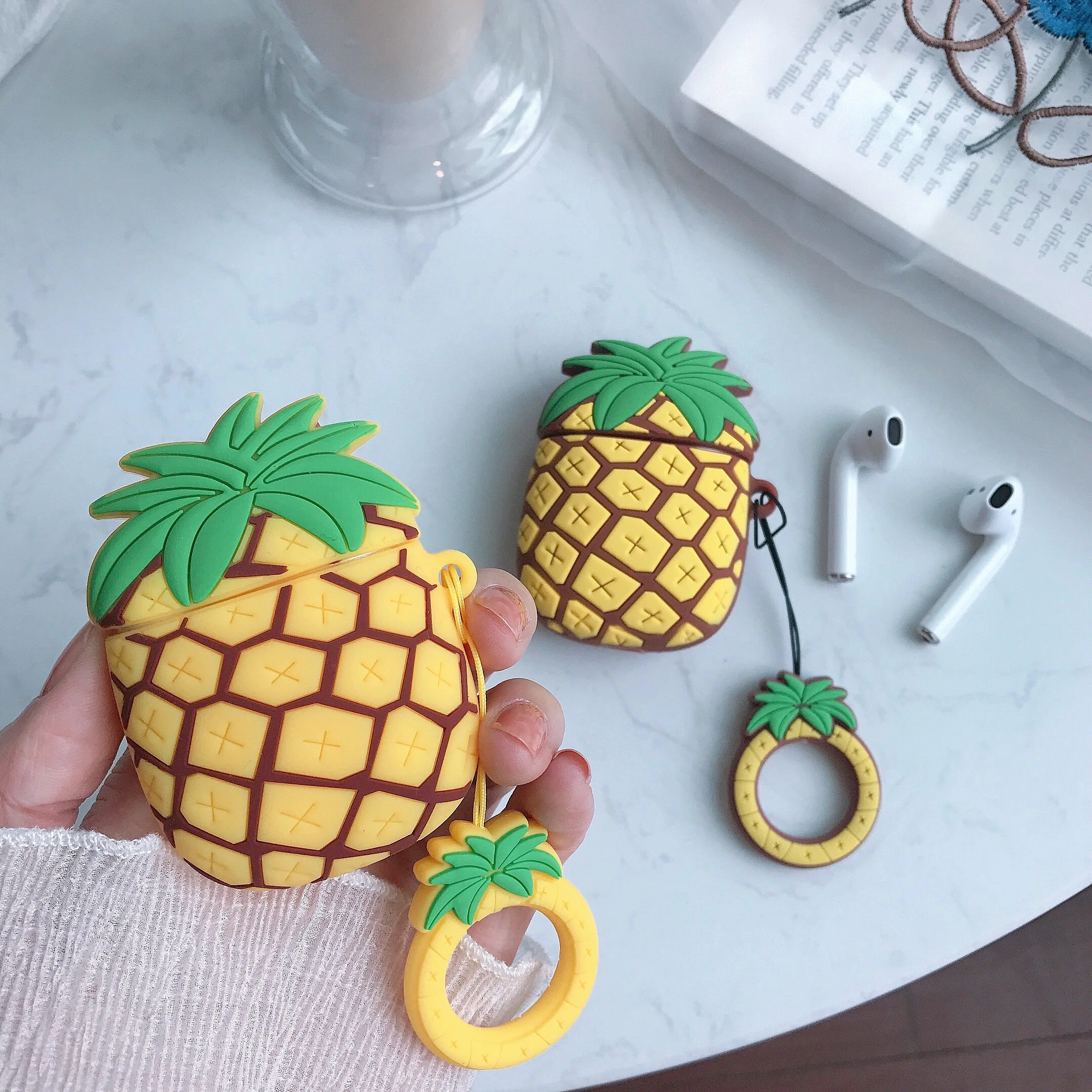 

for airpods protective cover for Apple wireless Bluetooth headset protective shell silicone soft cover 3D pineapple cartoon case