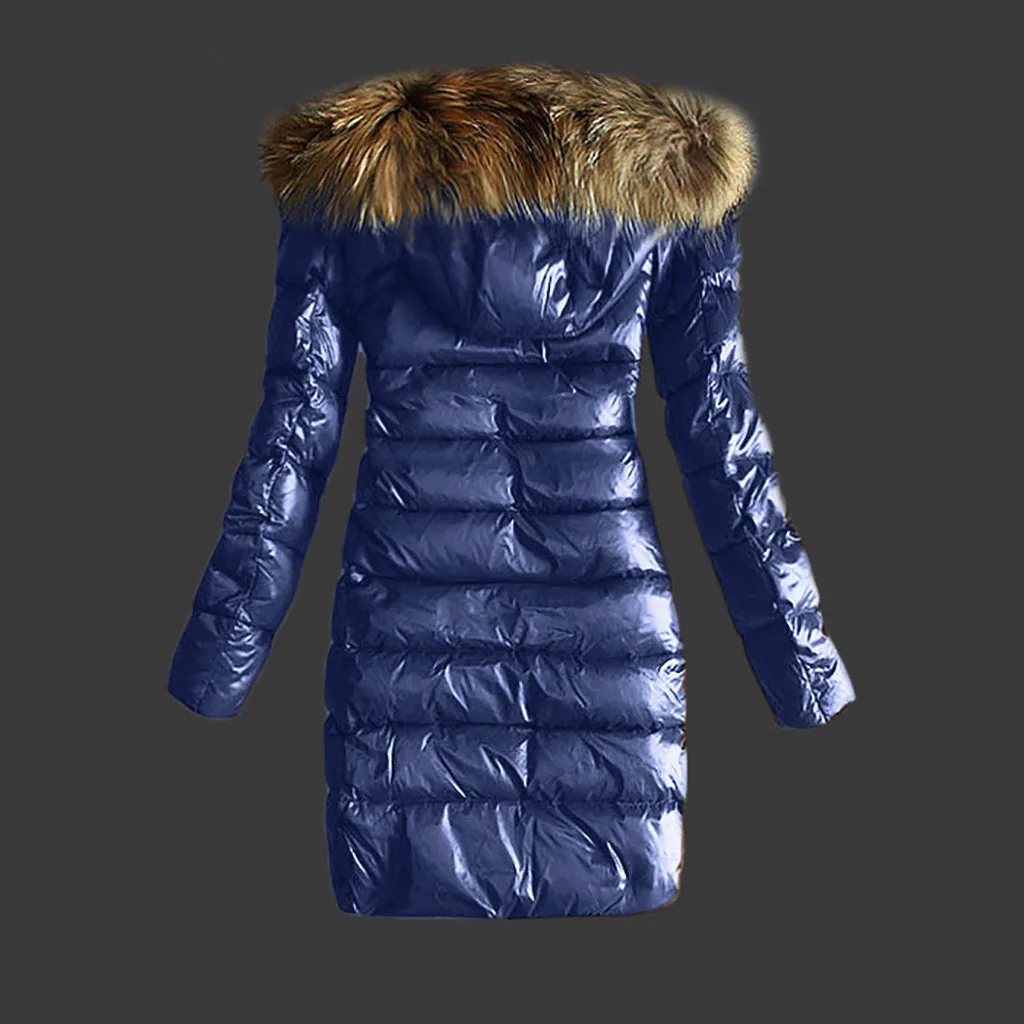 Женское пуховое пальто с капюшоном из искусственного меха с меховым воротником, ветрозащитное длинное тонкое теплое пальто, женские пуховые куртки Kurtka Puchowa damsk