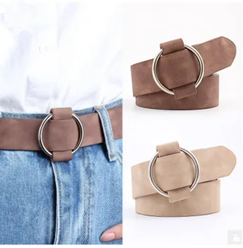 

Women Needle-Free Round Buckle belt Casual Ladies Youth Fashion Wide Belt Pinless round buckle casual ladies belt ceinture femme