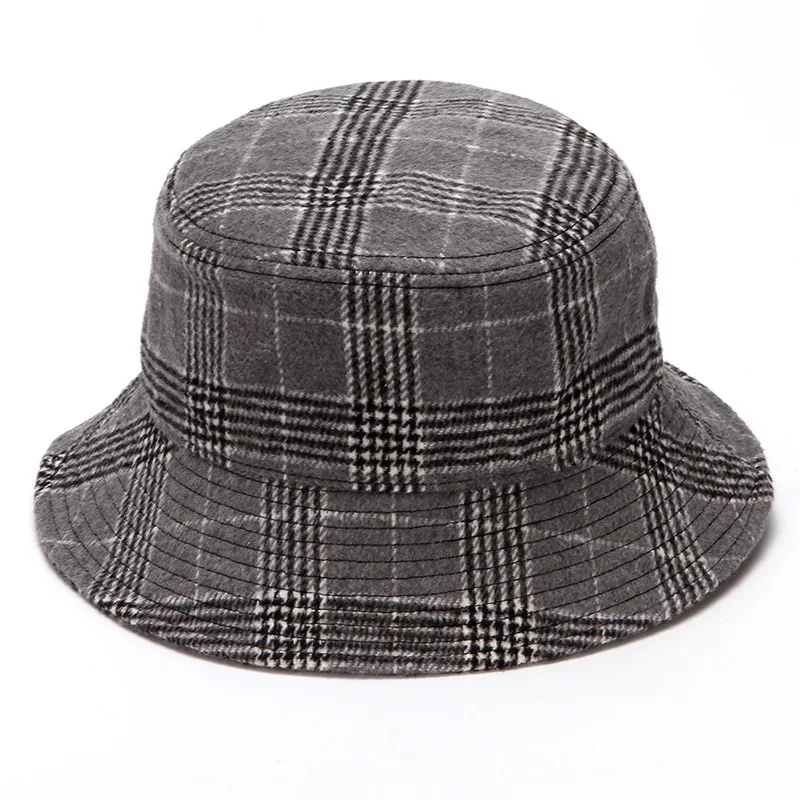 Модная женская клетчатая Панама, рыбацкие шапки, зимняя теплая Складная шапка, удобная уличная шапка для путешествий, шапка от солнца, шапки - Цвет: Gray