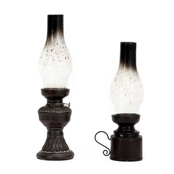 

2pcs Retro Vintage Kerosene Lamp Candlestick Resin Crafts Ornaments Household Living Room - Large & Small