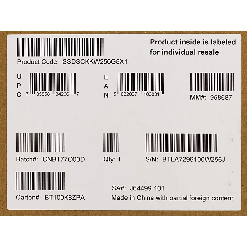 Накопитель SSD Intel Original SATA III 256Gb SSDSCKKW256G8X1 545s Series M.2 2280