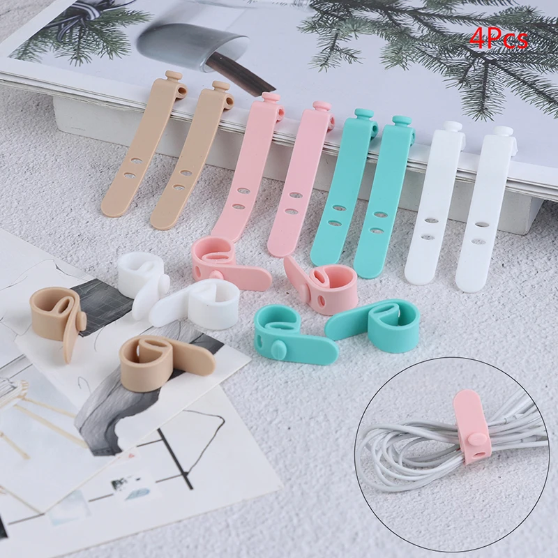 4Pcs Silicone Cable Organizer USB Data Wrap Cord Winder Wire Protector Holder Office Stationary Desk Set Accessories Supplies