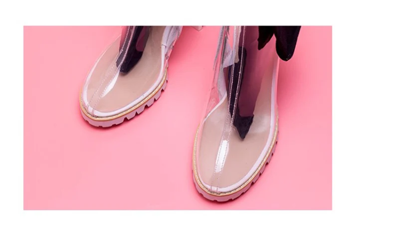 Обувь на высоком каблуке 9 размера плюс; сезон осень; большие женские ботильоны; коллекция года; Прозрачные ботинки из ПВХ с круглым носком; Цвет белый; повседневная обувь