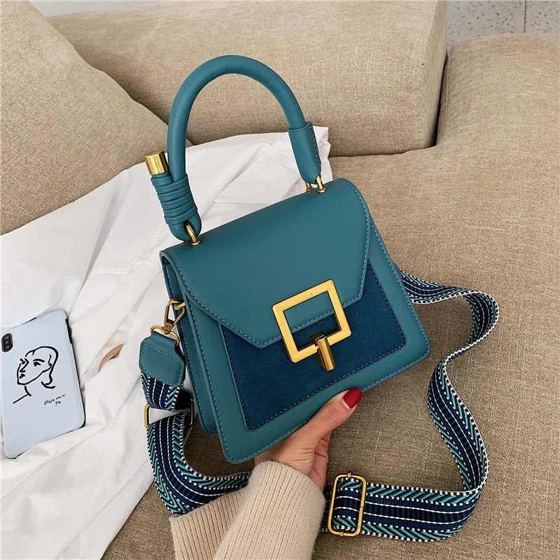 

Vintage Contrast Color Hand Bag WOMEN'S Bag 2020 New Style Fashion Shoulder Square Sling Bag Korean-style Broadband Shoulder Bag