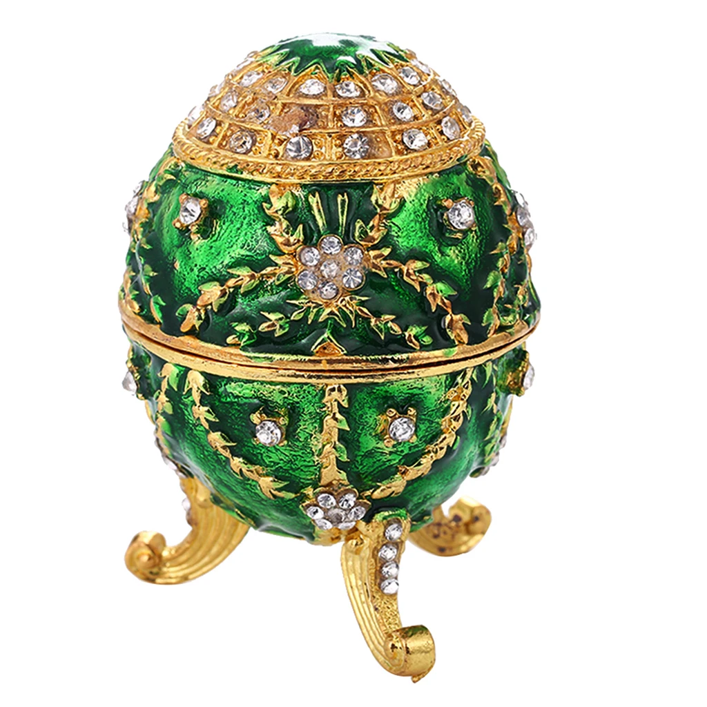 Зеленая эмаль Faberge Пасхальная коробка-яйцо для ювелирных изделий свадебное кольцо контейнер для хранения