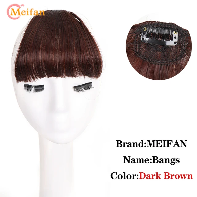 MEIFAN Clip in Hair Bangs Extension Hairpiece Synthetic Natural Fake Bang Hair Piece Air Bangs Clip on Bangs Black Brown HL01-2-33