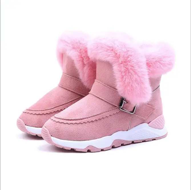 Зимний теплый толстый детские, для малышей Зимние сапоги противоскользящие хлопковые носки для детей и мальчиков сапоги Martin для девочек плюшевая Водонепроницаемый детская спортивная обувь - Цвет: Розовый