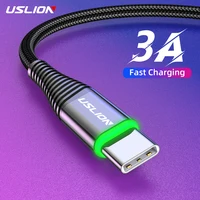 USLION-Cable USB tipo C de carga rápida para Samsung, Galaxy, Xiaomi, Huawei Note 7, USB-C de datos, LED 3A, 0,5 m/1m/2m