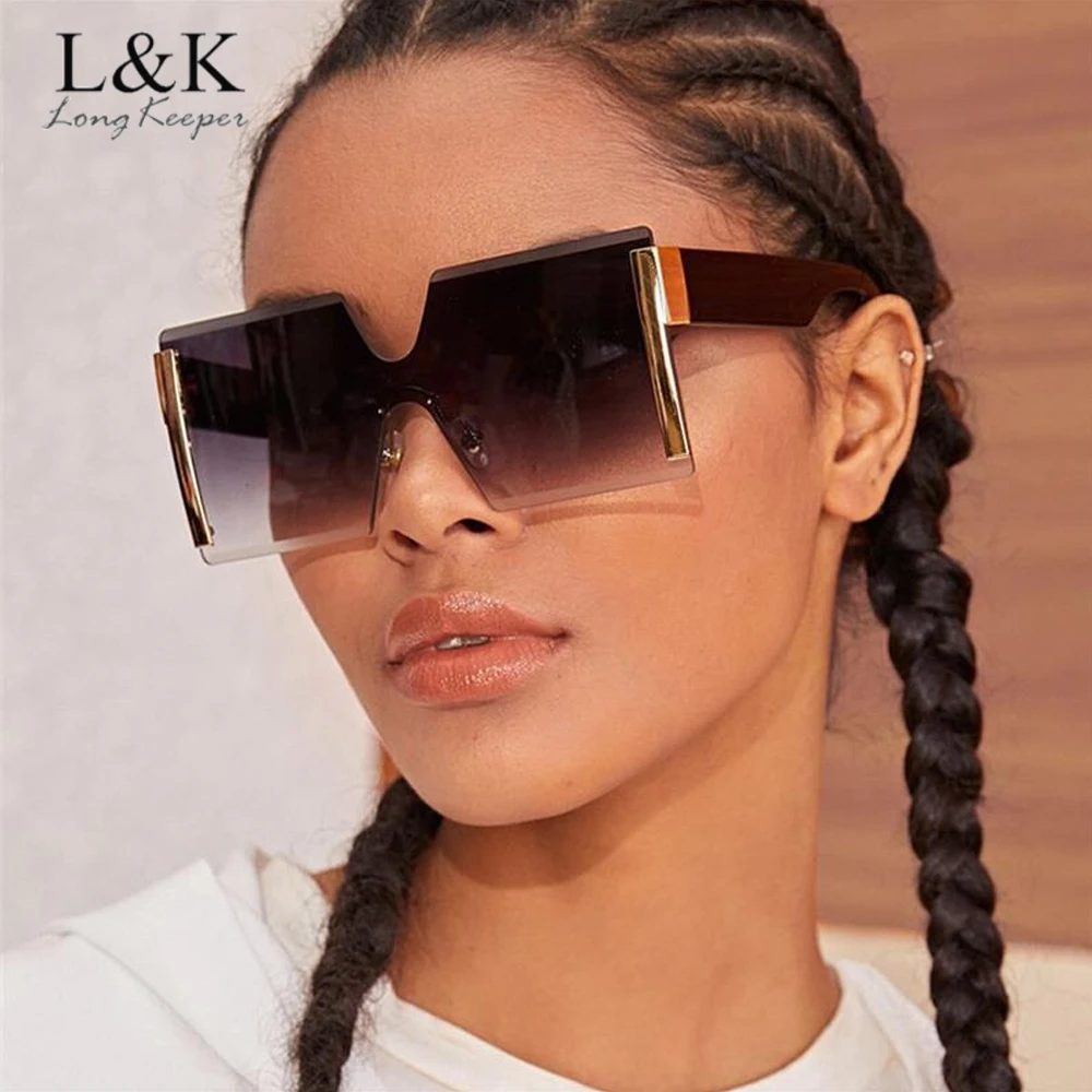 

LongKeeper Oversized Rimless Sunglasses Women Fashion Brand Design Big Frame Men Square Sun Glasses Female Gradient Shades UV400