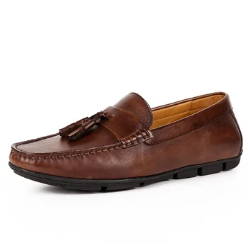 

New Leather Casual Shoes Genuine Leather Men Tassel Loafers Simple Slip On Footwear Designer Shoes Moccasins Man Driving Shoes