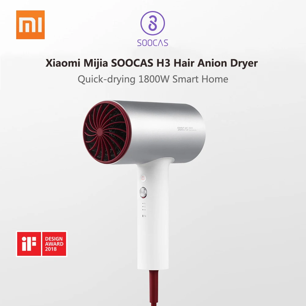 Xiao mi jia soocare SOOCAS H3 фен для волос анион быстросохнущие инструменты для волос 1800 Вт умный дом наборы mi сушилка