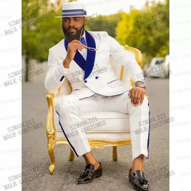 White Burgundy Velvet Lapel Men Suits Double Breasted Groom Smoking Prom Best Man Blazer Slim Fit Men Wedding Suits Tuxedo