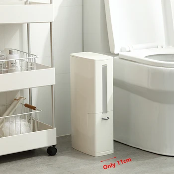 

Baffect Trash Can with Toilet Brush and Holder Plastic Trash Bin Waste Can Bin for Bathroom 6L Narrow Garbage Bucket Organizer