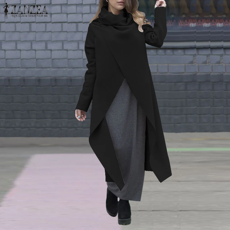 ZANZEA Модные женские куртки с высоким воротником и асимметричным подолом пальто с длинным рукавом размера плюс Длинная Верхняя одежда женское пальто 5XL