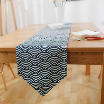 

Placemat Table Runner Blue Waves Modern Table Runner Fish Scale Checkered Tablecloth Cotton Linen Bed Flag End Towel Table Cover