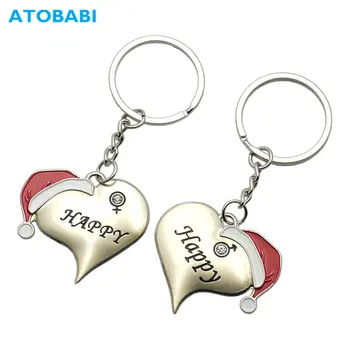 

Creativity Christmas Hat Cap Styling Key Ring 1 Pair Men Women Zinc Alloy New Heart Shape Keychain For Car Motorcycle Home Keys