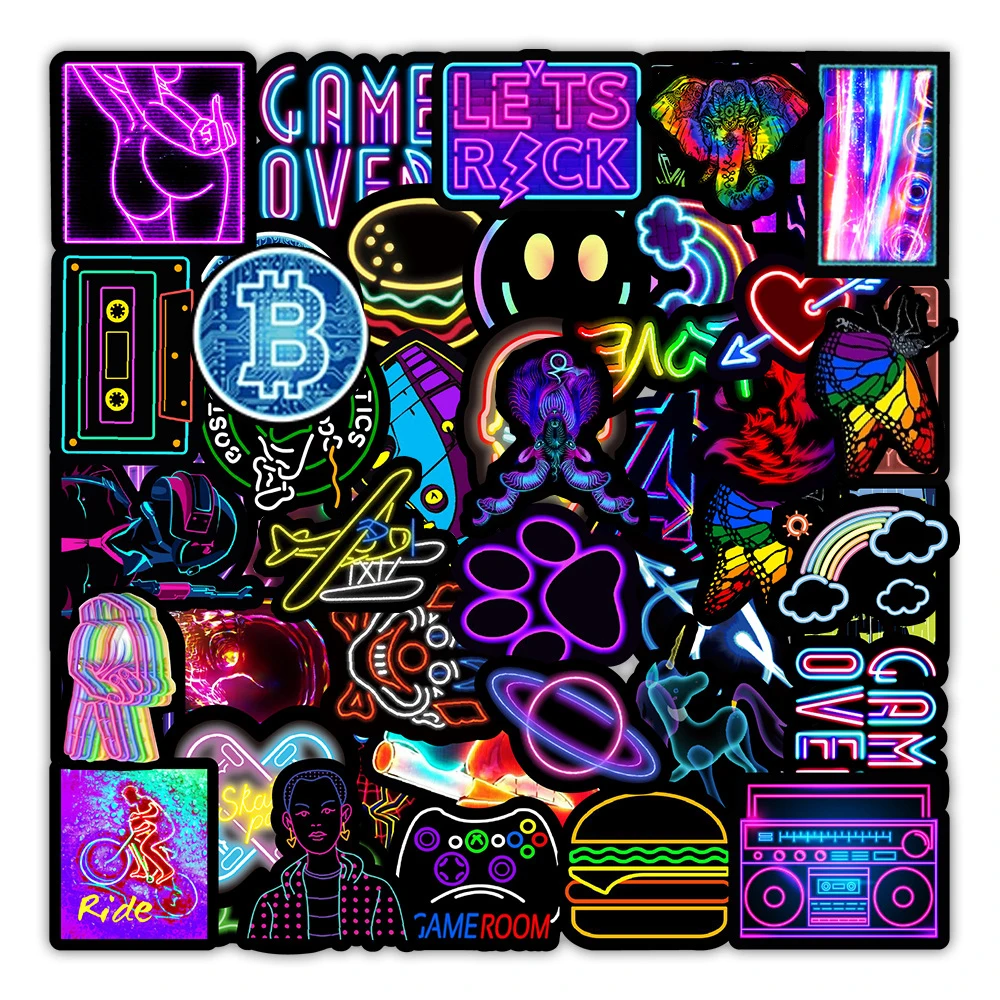 Cartoon Neon Light Graffiti Stickers