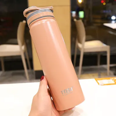 Pink 304 портативный термос из нержавеющей стали, термостойкая спортивная чашка для воды, 500 мл, большая емкость, уличная вакуумная Термокружка - Цвет: Pink