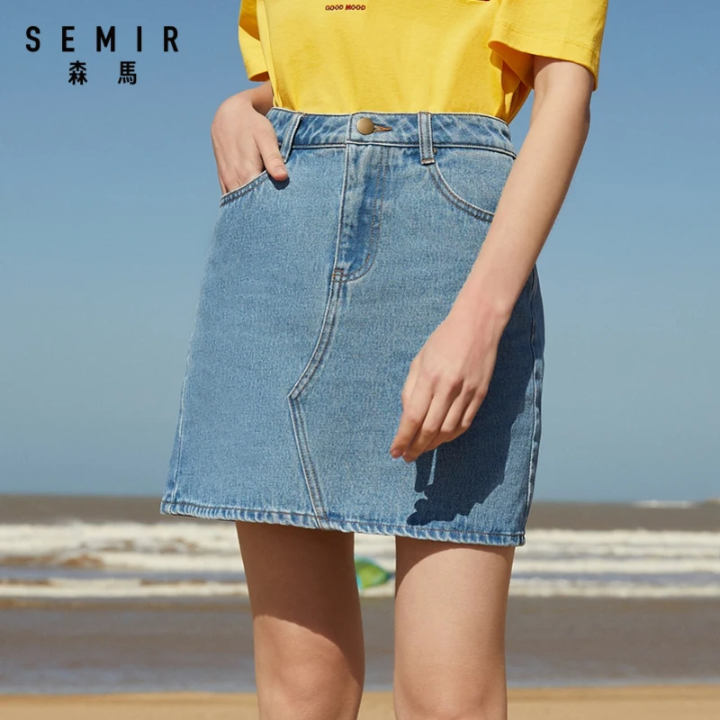 Юбка SEMIR женская джинсовая с завышенной талией модная удобная короткая из