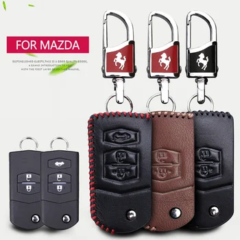 

Leather Car Key Cover Case For Mazda 2 3 5 6 CX3 CX4 CX5 CX7 CX8 CX30 RX8 MX-5 Atenza Demio Axela Key Ring Fob Chain Accessories