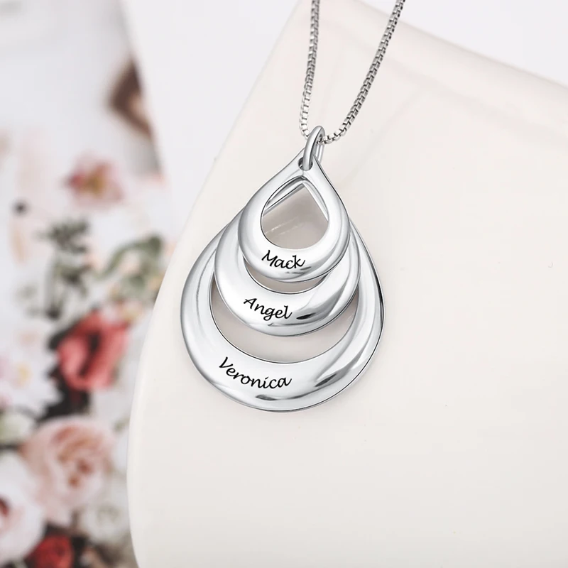 Personalized Custom Family Name Necklaces Jewelry Souvenir Gifts Layered Drop Circles Necklace Copper Silver Plated | Украшения и