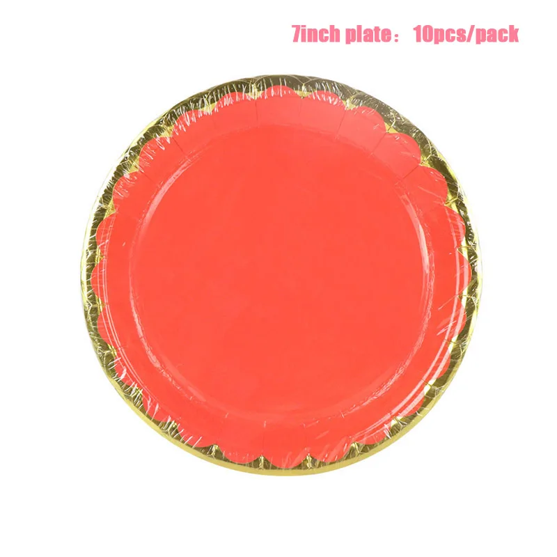 Red 7inch Plate LINVIERLOVE красный круглый золотой ободок бумажный стаканчик, тарелка, салфетки для дня рождения, свадьбы, одноцветная одноразовая посуда, вечерние принадлежности - Цвет: Red 7inch Plate