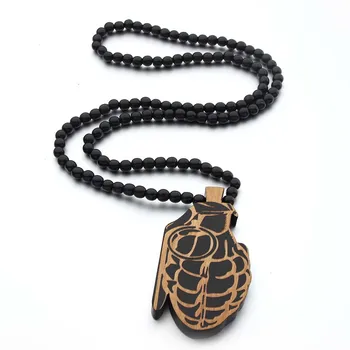 

Hiphop Dancer Gift Pendant Jewelry Grenades Pendant Good Wood Hip-Hop Wooden Fashion Necklace Wood Bead Chain Pendant Jewerly
