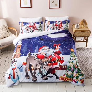 

Home Textiles 3pcs bedding Sets Santa Christmas elk Quilt cover Pillowcase Throw Mechanical Wash Single Double Bed Sets