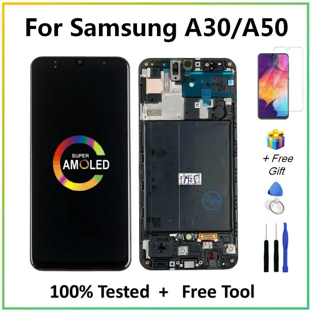 Супер AMOLED для Samsung Galaxy A30 A50 SM A505FN/DS ЖК дисплей сенсорный экран дигитайзер с рамкой