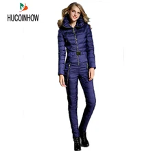 Теплый толстый белый утиный пух женская зимняя Лыжная одежда Зимний толстый костюм Лыжная куртка пуховые Брюки Женская сиамская парка верхняя одежда