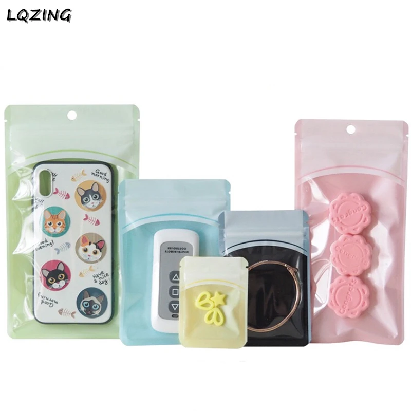 

50pcs Candy Colored Plastic Bags With Zipper Jewellry Cosmetics Parts Packaging Resealable Zip Lock Clear Cookie Cake Candy Bags