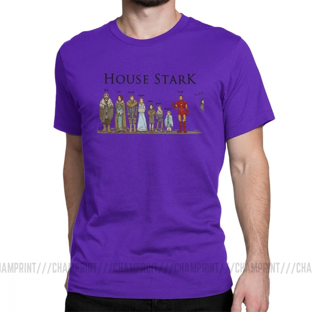Мужская футболка «Игра престолов» футболка для членов семьи «Дом Старк» винтажная одежда Winterfell с круглым вырезом футболки из чистого хлопка с принтом - Цвет: Фиолетовый