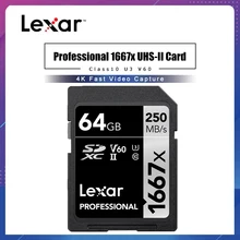 Lexar Professional 1667x SDXC UHS-II tarjetas SD 64GB 128GB 256GB 250 MB/S potentes tarjetas de memoria de alta velocidad V60 u3 Class10 tarjeta SD