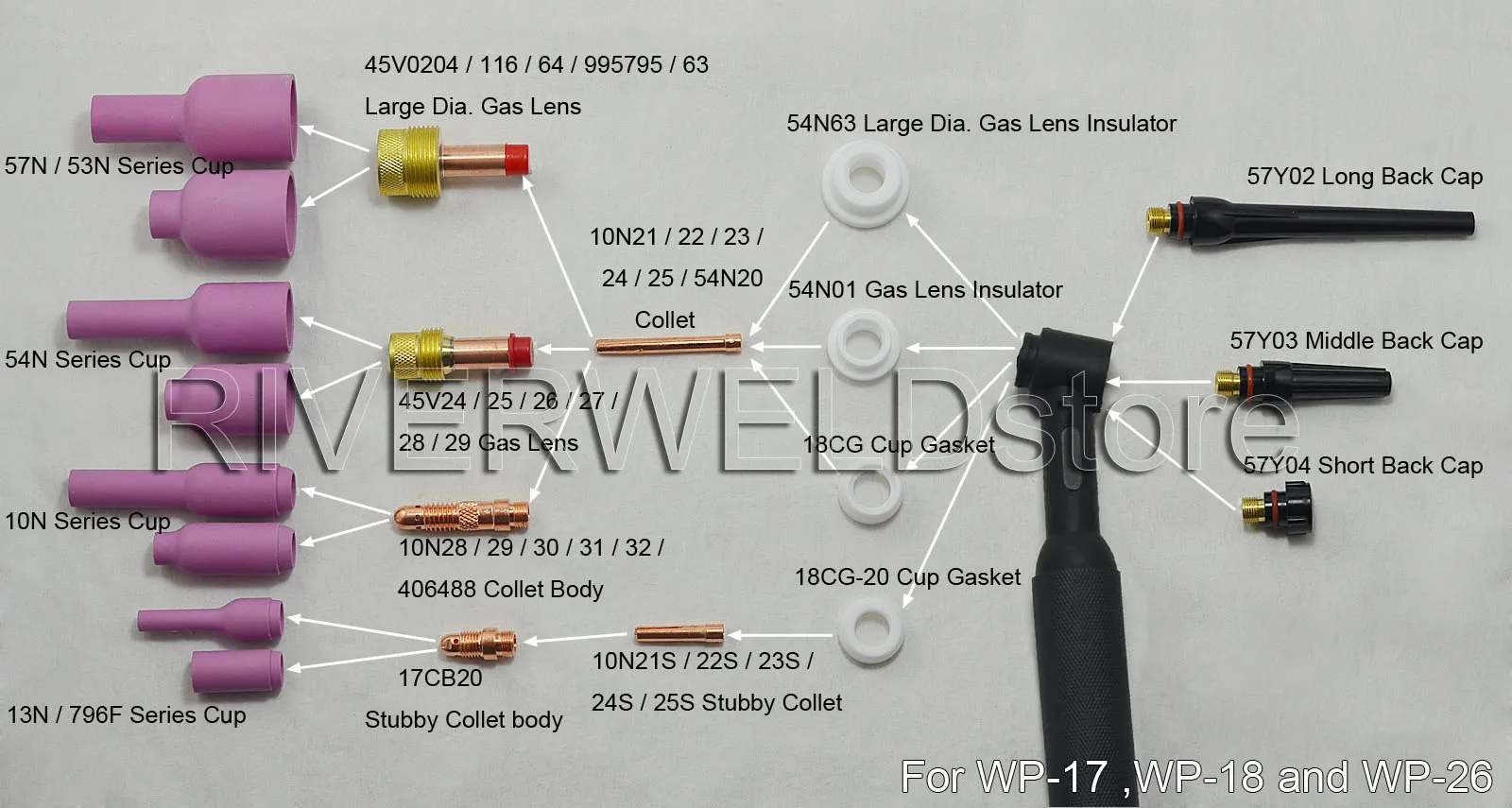 Горелки для сварки TIG 45V26 2 4 мм и 3/32 дюйма расходные материалы сварочных горелок SR