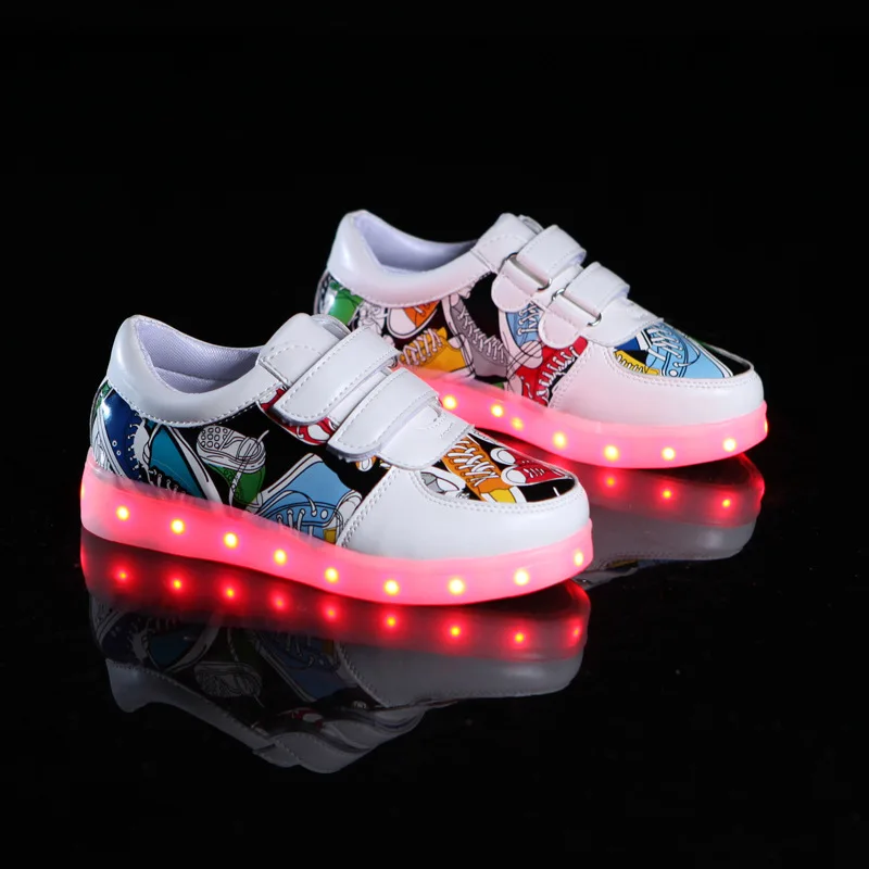 Size 25-35 LED Shoes for Kids Girls Boys USB Charge Glowing Lighted Shoes Kids Shoes with Lights Luminous Sneakers for Children