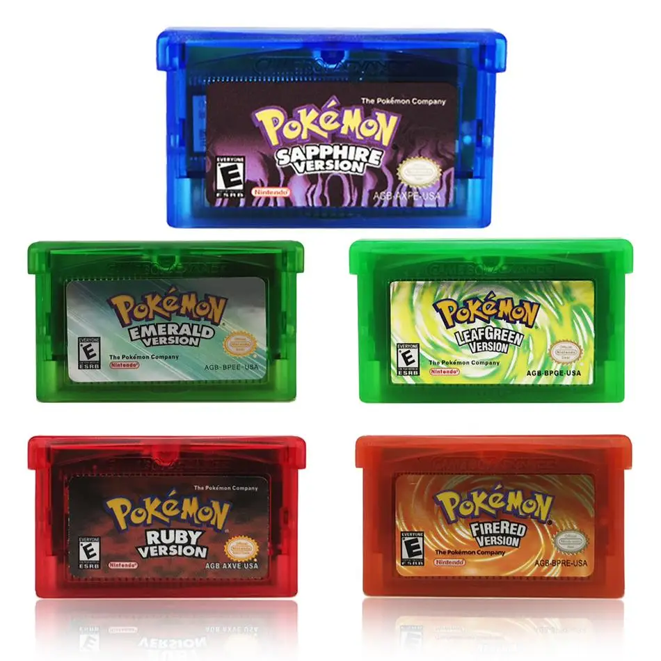 Cartucho de consola de 32 bits, Cartucho de Pokémon, esmeralda/zafiro/rubí/hoja verde/rojo fuego, versión estadounidense en inglés