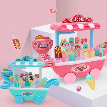 

Pretend Play Children's Ice Cream Cart Simulation Ice Cream Candy Trolley Toy Girl Set Toys for Children Girls Birthday Gift