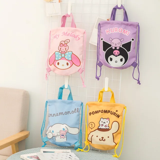 Kawaii Anime Kuromi Hello KT Cinnamoroll My Melody Canvas Tote Bag Green Shopping Bag Shoulder Pockets Girls Christmas Gift 2